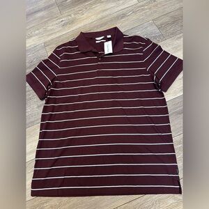 Calvin Klein Liquid Touch Striped Polo Burgundy Shirt